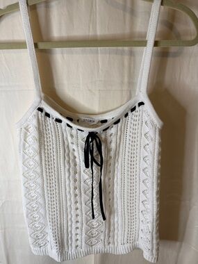 Storia White Knit Tank with Black Tie